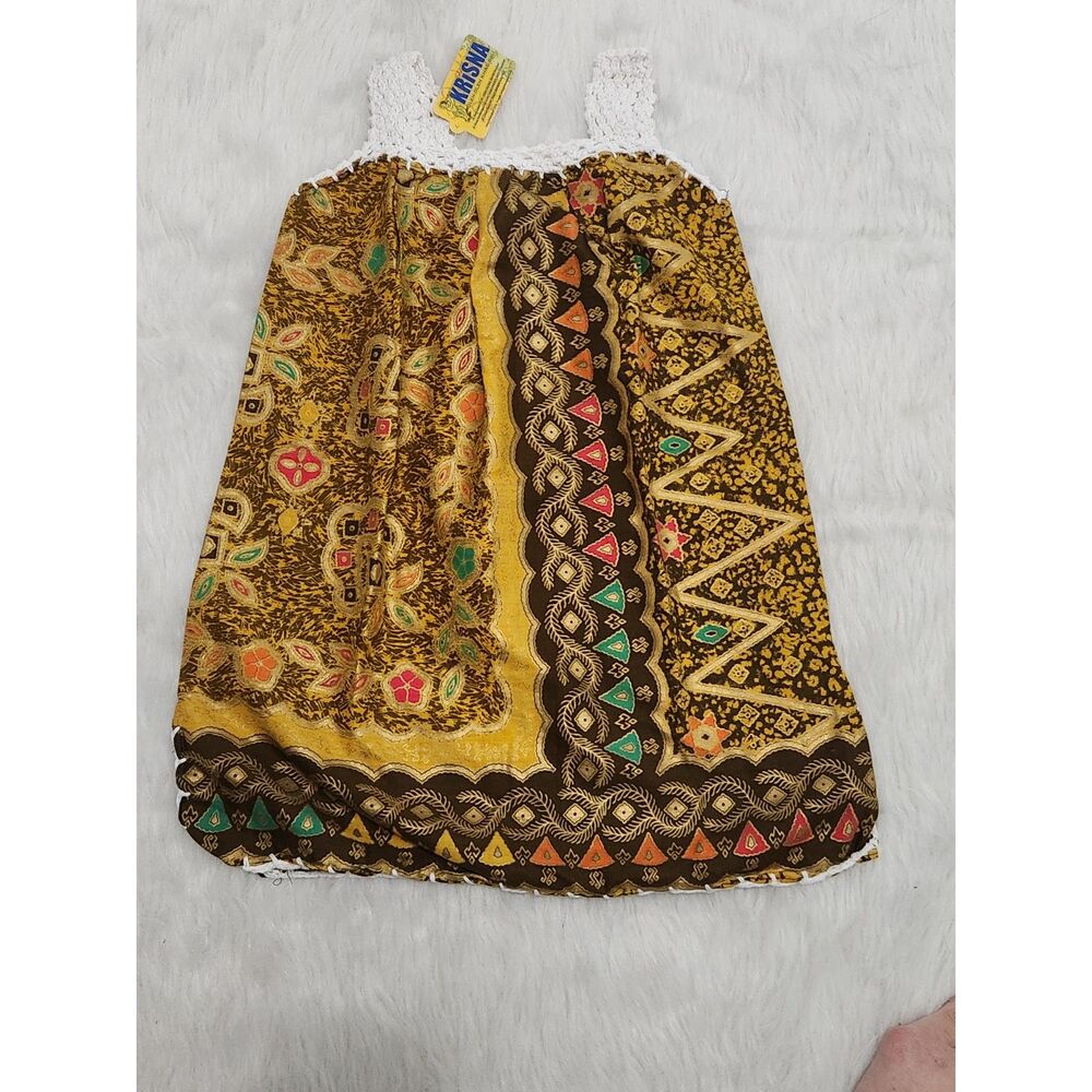 NEW Krisna Indonesian Floral Batik Brown flowers Bloomer Dress tank top sz 4T